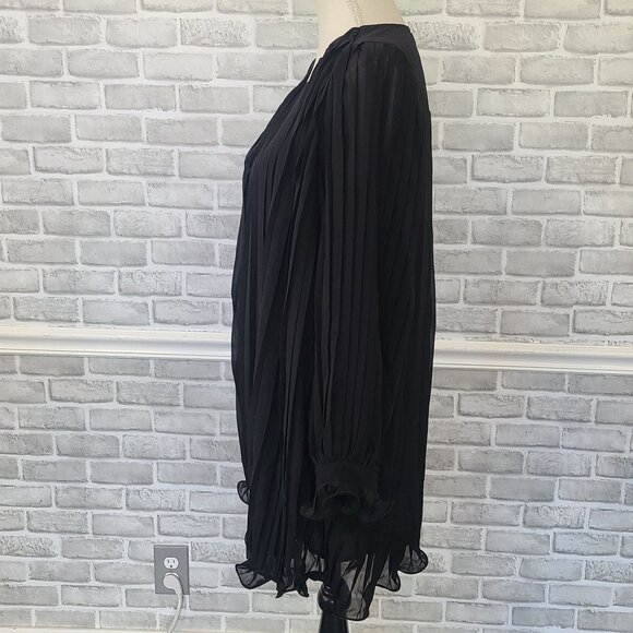 Revella Chiffon Pleated Black Mini Romper Dress Ruffle Edge NEW Sm Whimsygoth - Picture 4 of 9